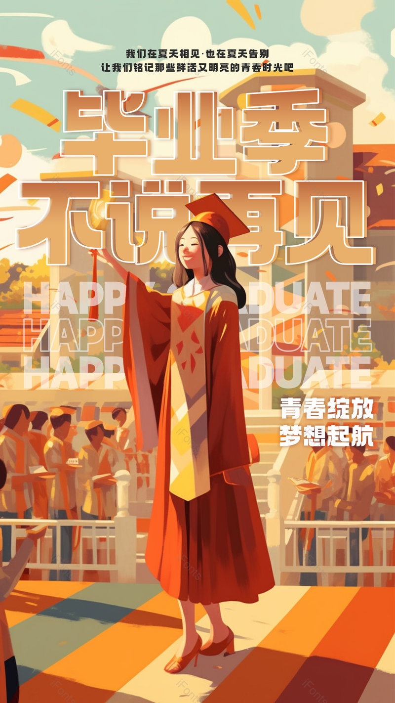 卡通手绘插画学生毕业典礼毕业季海报,设计模板,设计模板大全,设计模板下载